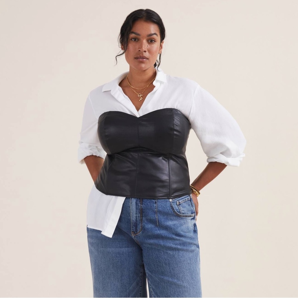 Anthropologie Black Faux Leather Corset - Picture 3 of 9